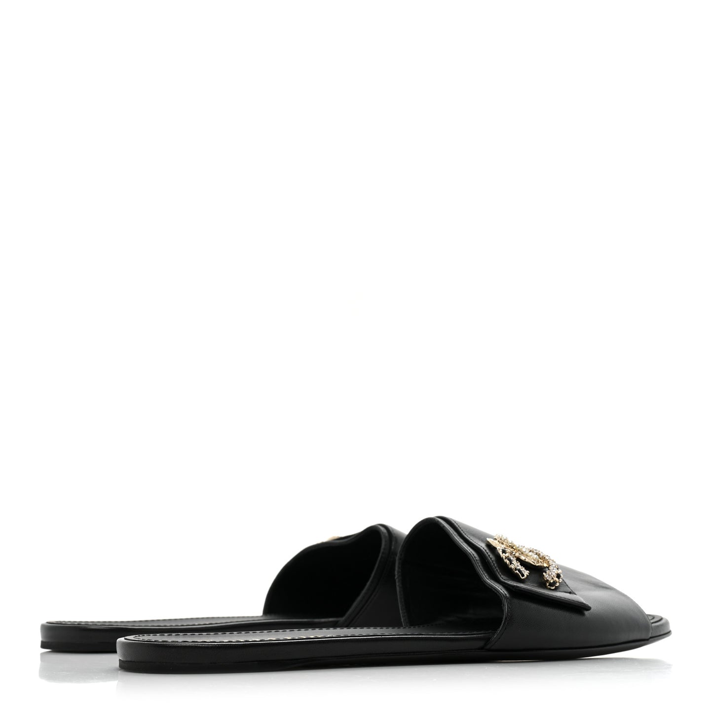Lambskin Pearl Crystal CC Sandals 41 Black