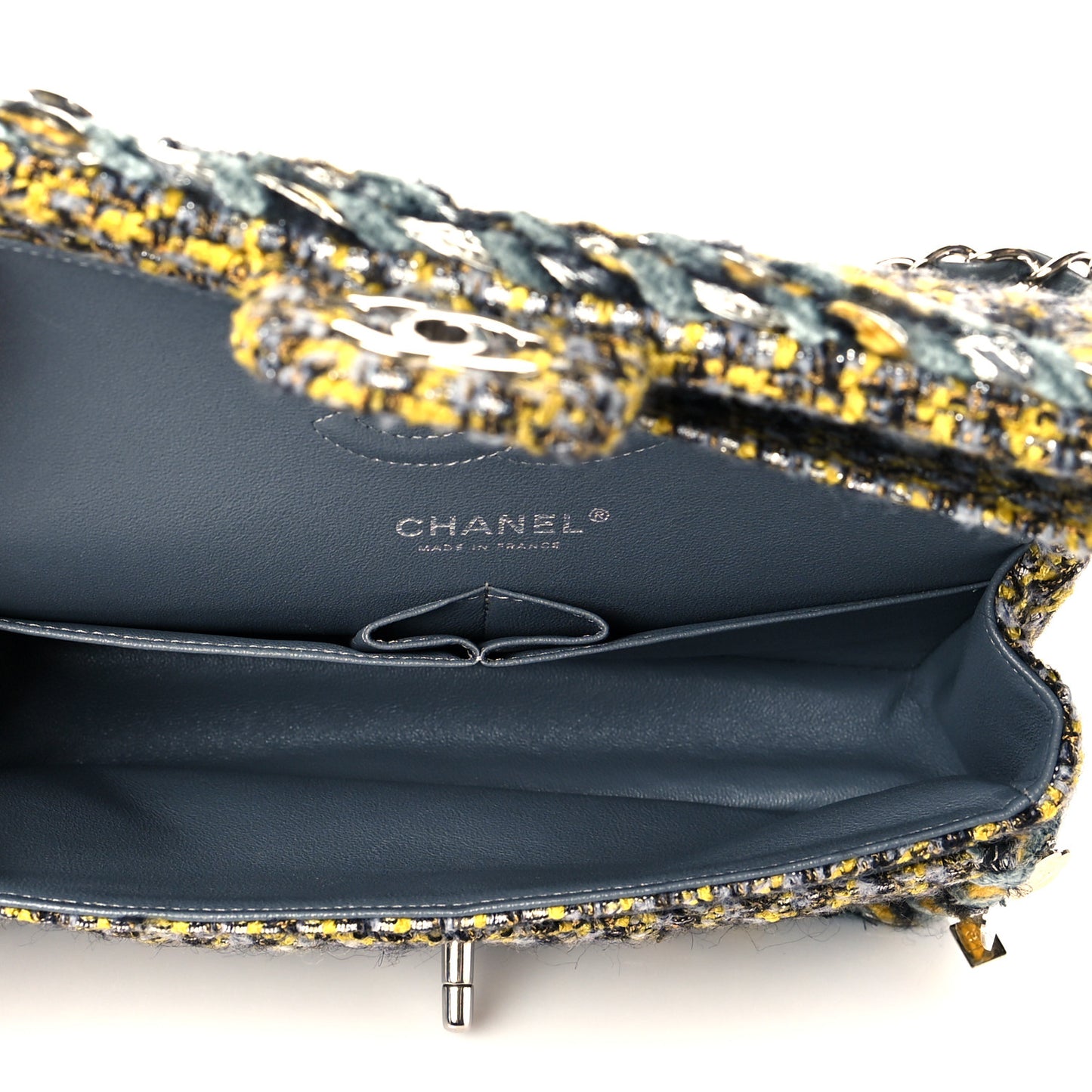 Tweed Braided Charms Small Flap Yellow Grey Black