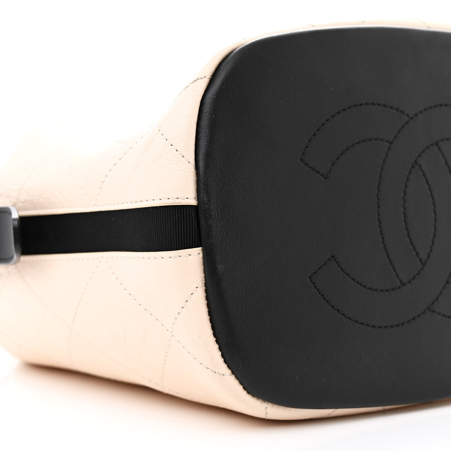 Chanel Aged Calfskin Quilted CC Chain Bucket Drawstring Bag Ivory Black 9 of 10