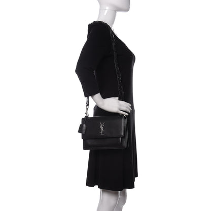 Saint Laurent Calfskin Medium Monogram Sunset Shoulder Bag With Braided Strap Black 2 of 14