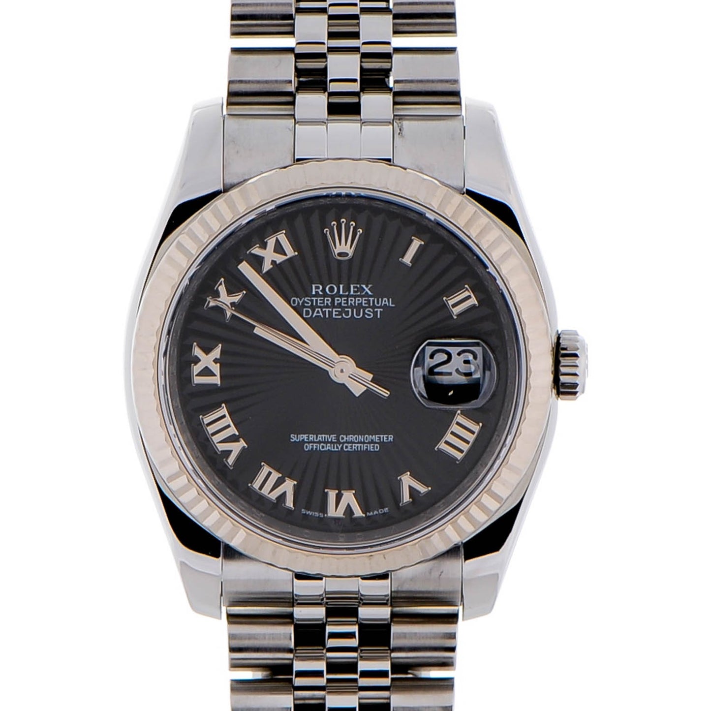 Stainless Steel 18K White Gold 36mm Oyster Perpetual Datejust Watch Black Roman 116234