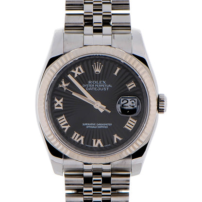 Rolex Stainless Steel 18K White Gold 36mm Oyster Perpetual Datejust Watch Black Roman 116234 1 of 7