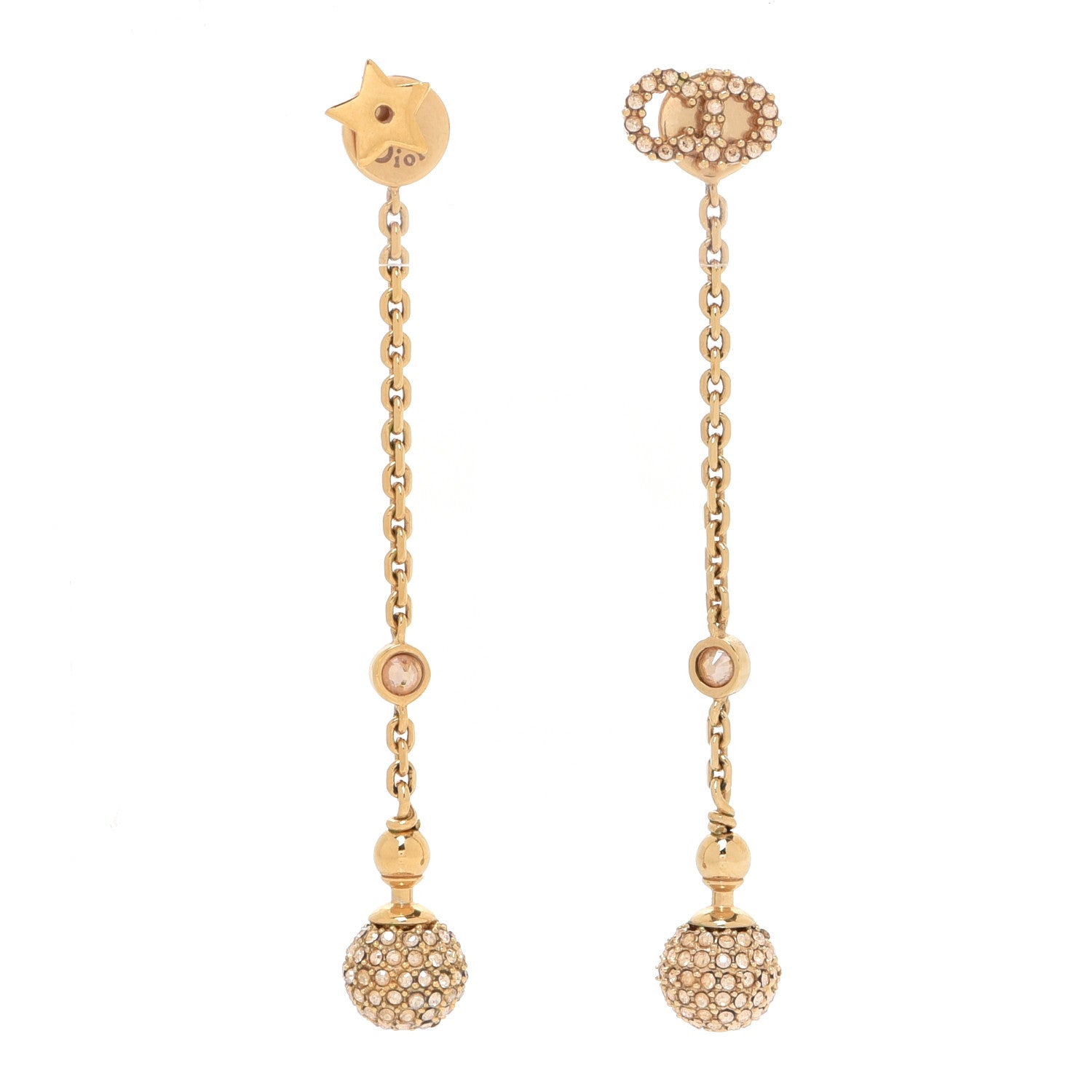 Christian Dior Crystal Tribales Star CD Drop Earrings Gold 1 of 6