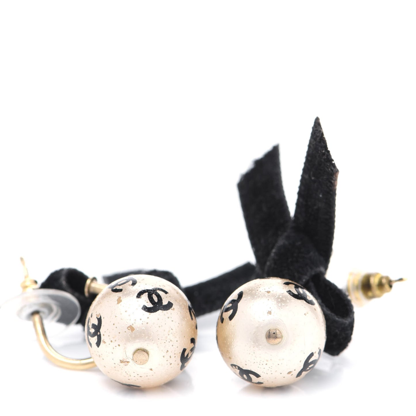 Pearl Bow Drop Earrings Gold White Black