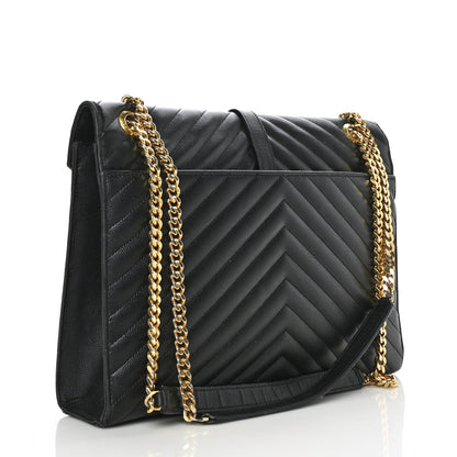 Saint Laurent Grain De Poudre Matelasse Chevron Large Monogram Satchel Black 3 of 8