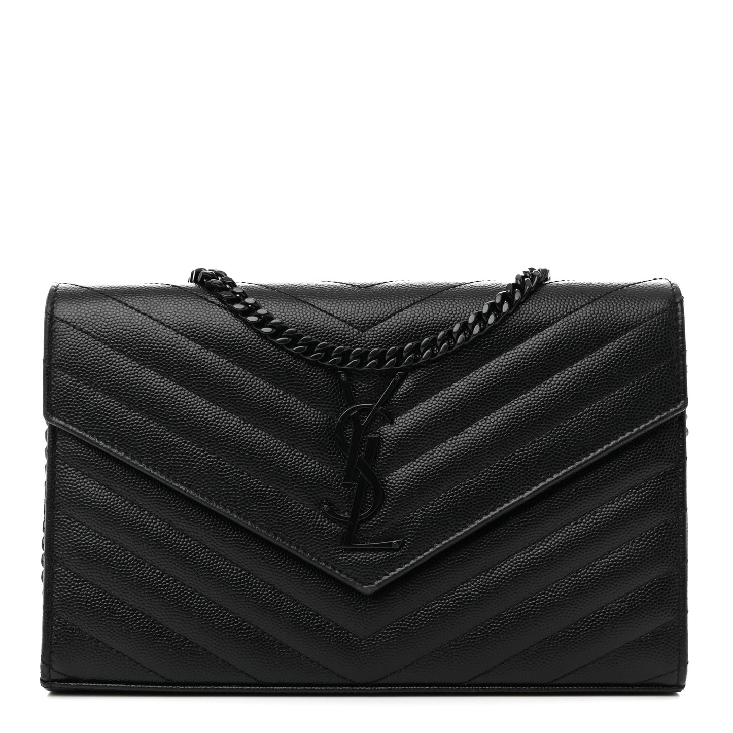 Grain De Poudre Matelasse Chevron Monogram Monochrome Chain Wallet Black