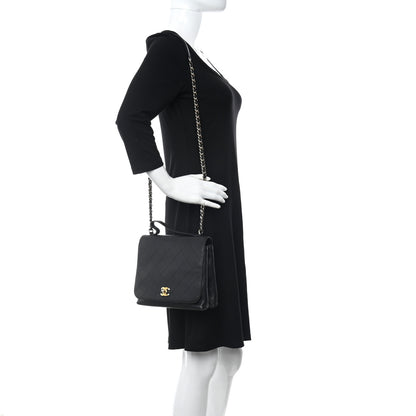 Chanel Calfskin Quilted Double Pocket Top Handle Flap Black 2 of 11