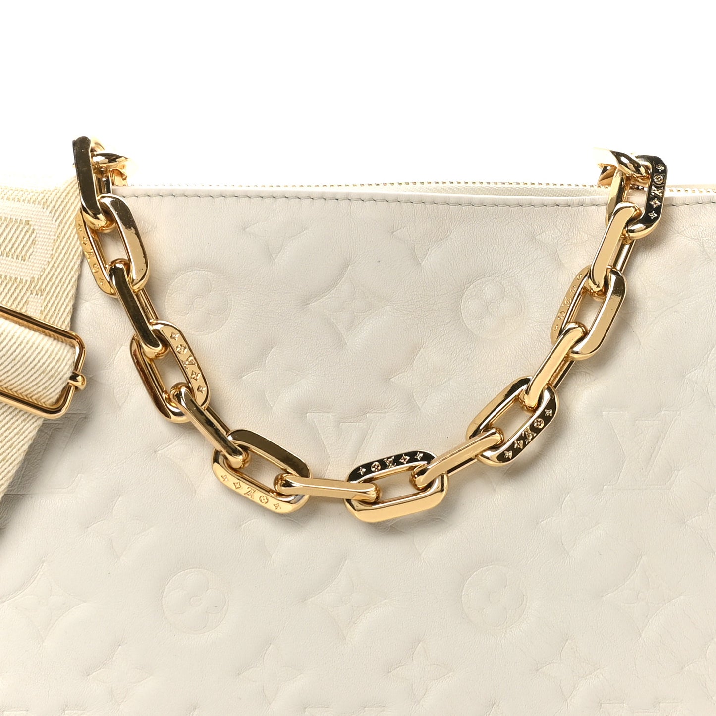 Lambskin Embossed Monogram Coussin PM Cream