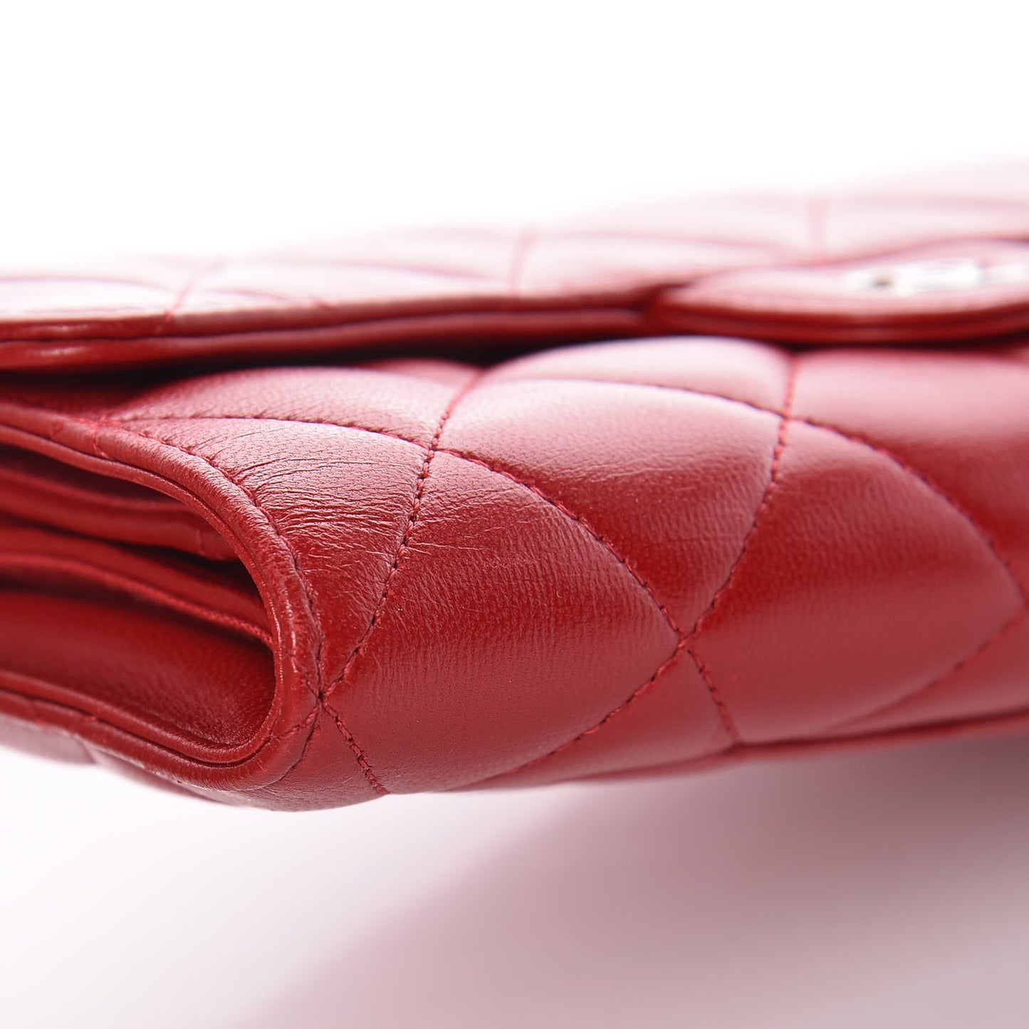 Lambskin Quilted Large Flap Wallet Red