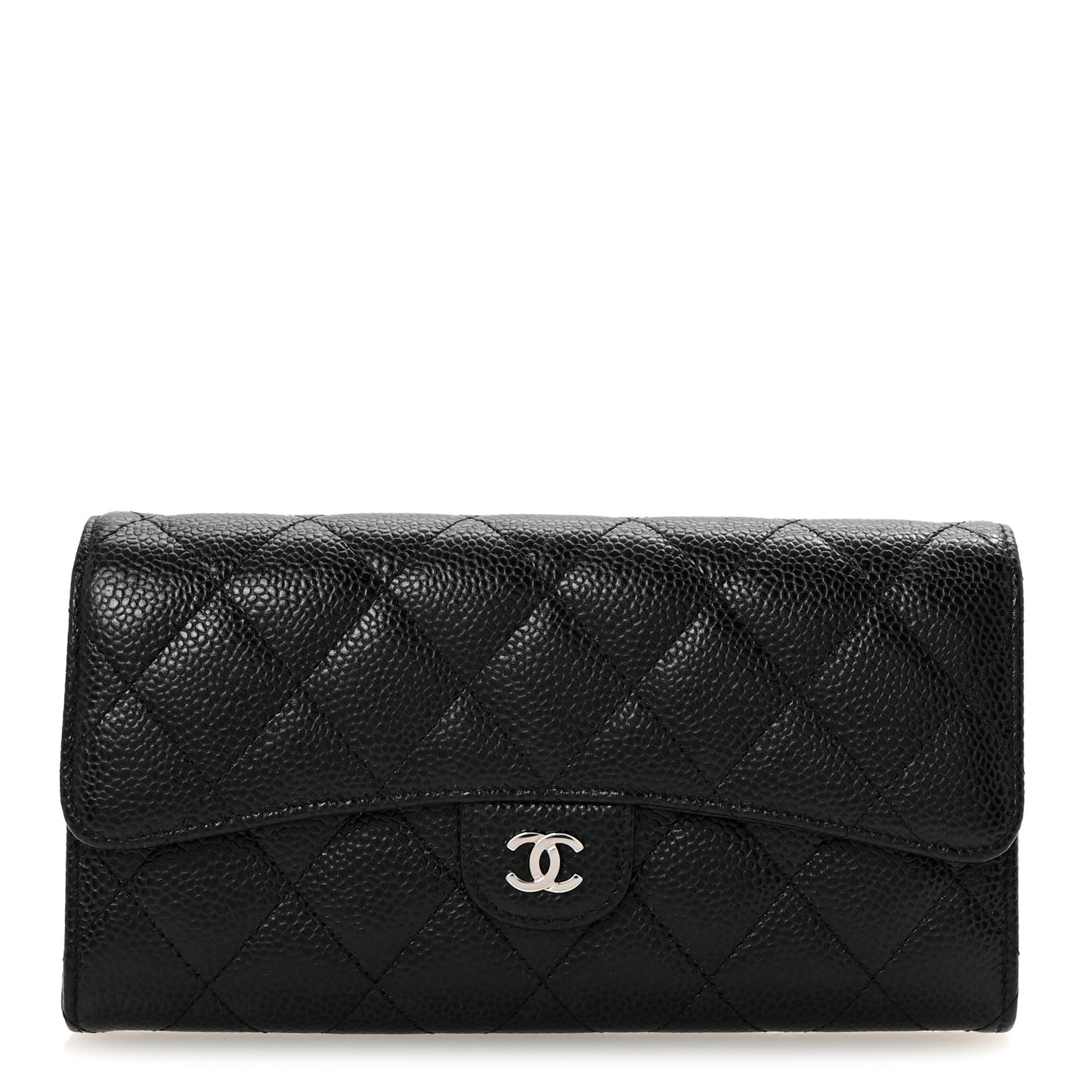 Caviar Quilted Large Gusset Flap Wallet Black