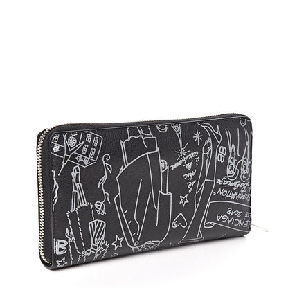 Balenciaga Calfskin Classic Silver Hardware Printed Tattoo Everyday Continental Zip Around Wallet Black 3 of 7