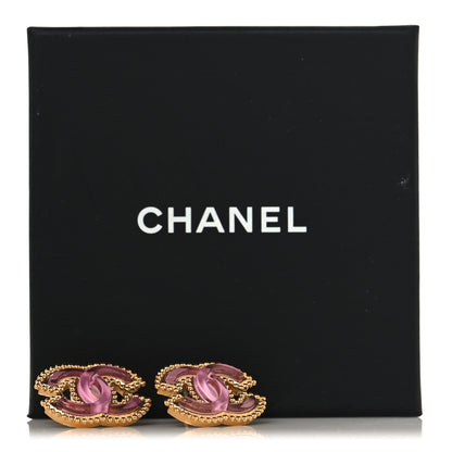 Chanel Enamel CC Earrings Gold Pink 5 of 5