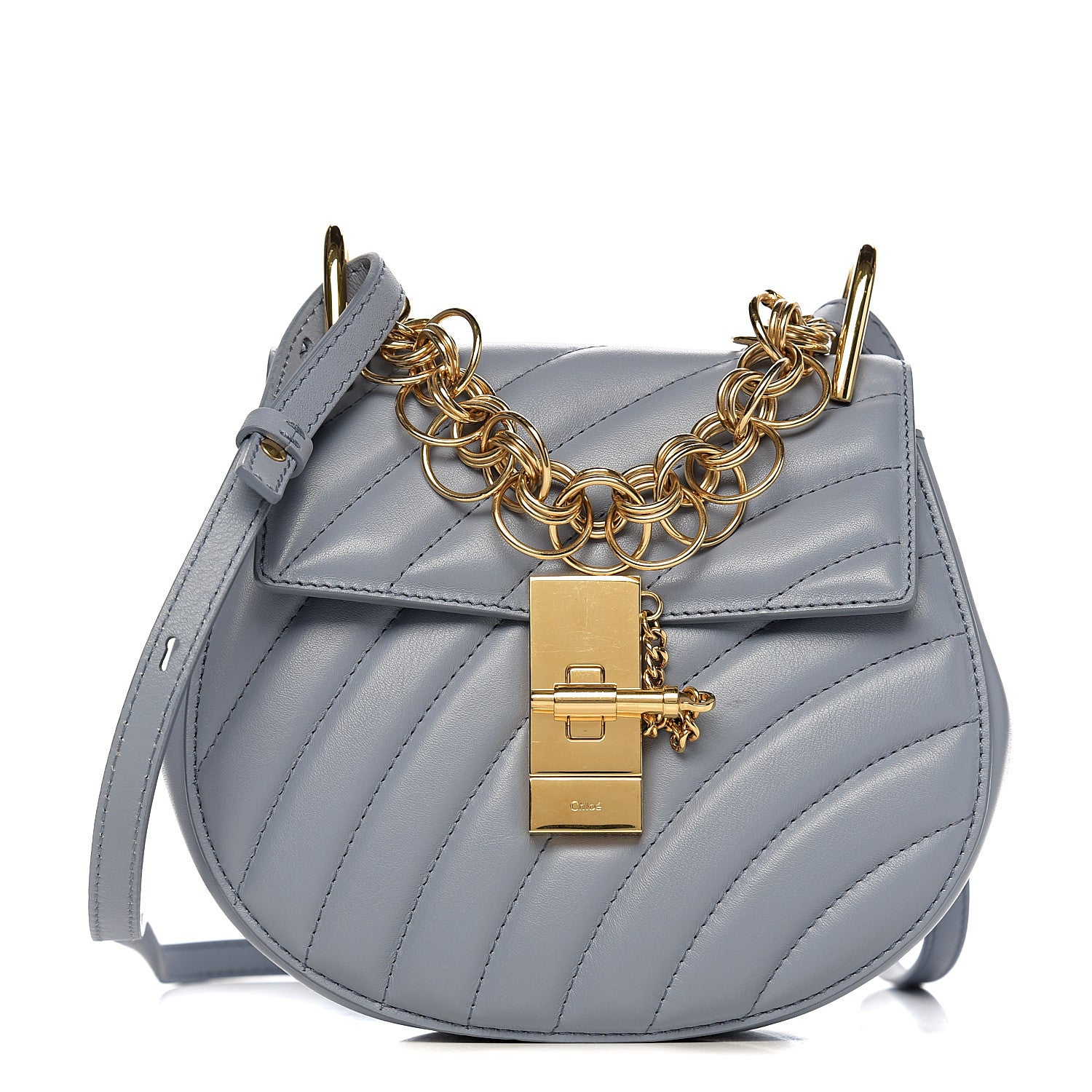 Chloe Calfskin Quilted Mini Drew Bijou Shoulder Bag Washed Blue 1 of 9