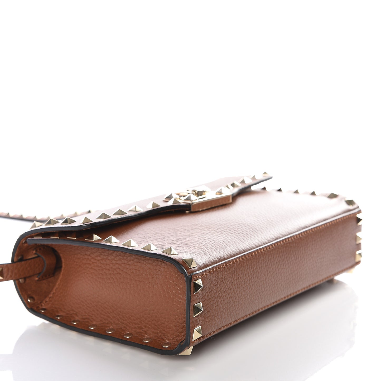 Pebbled Calfskin Medium Rockstud Flip Lock Crossbody Bag Bright Cognac