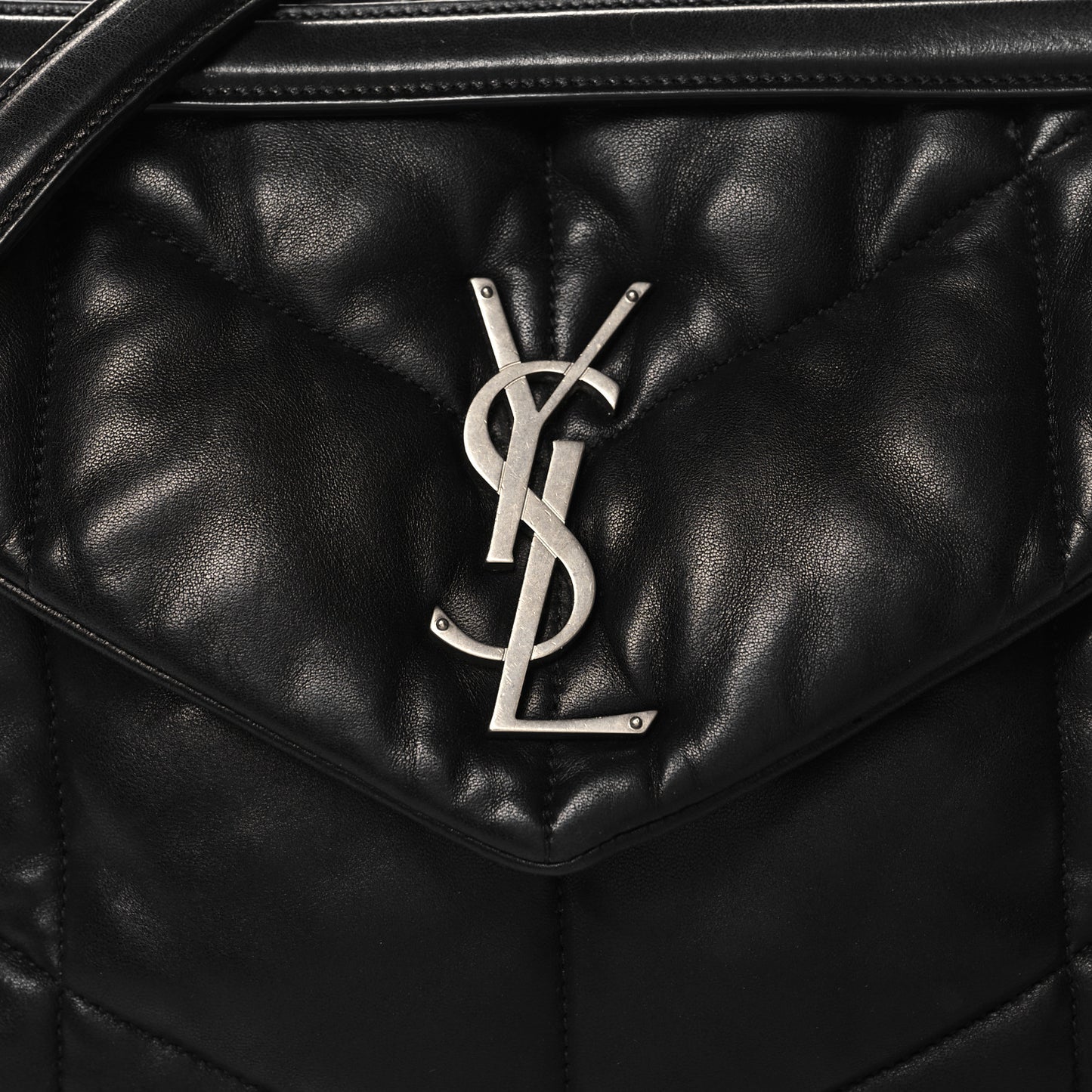 Lambskin Quilted Medium Loulou Puffer Monogram Chain Satchel Black