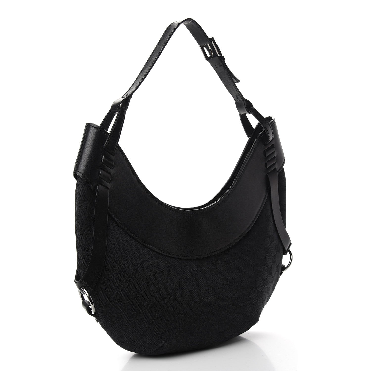 Gucci Denim Monogram Half Moon Hobo Black 2 of 12