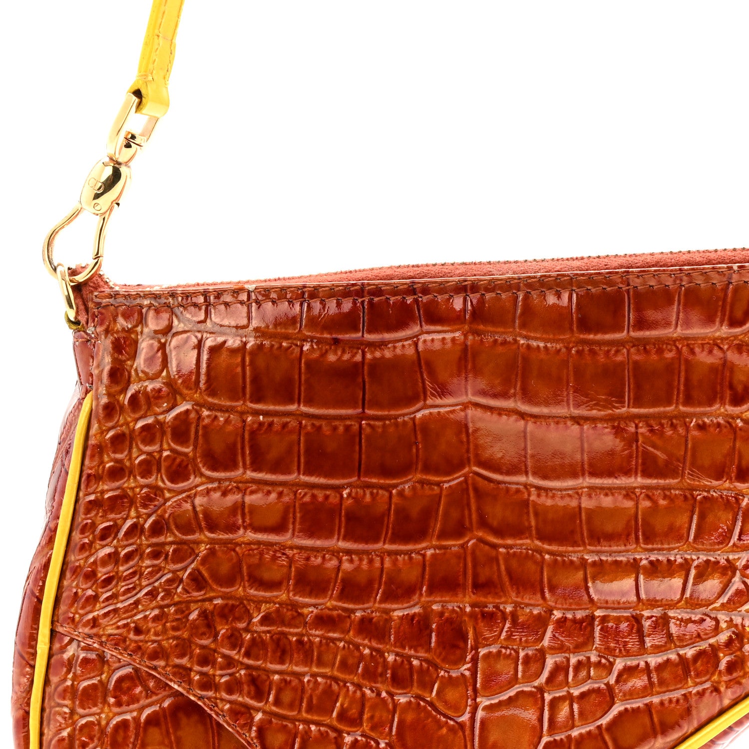 Christian Dior Patent Calfskin Crocodile Embossed Mini Saddle Pochette Orange 8 of 13