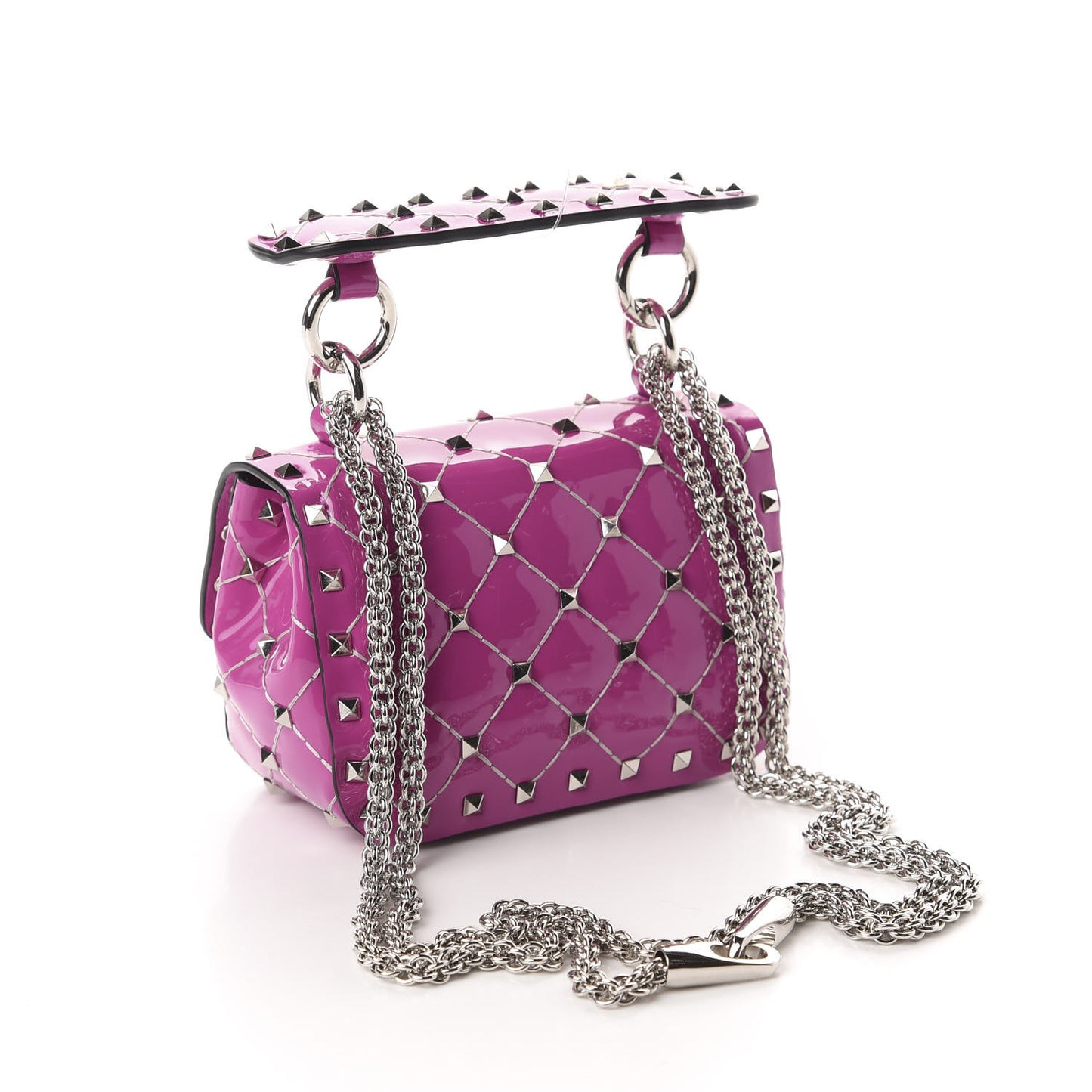 Patent Micro Rockstud Spike Shoulder Bag Radiant Orchid