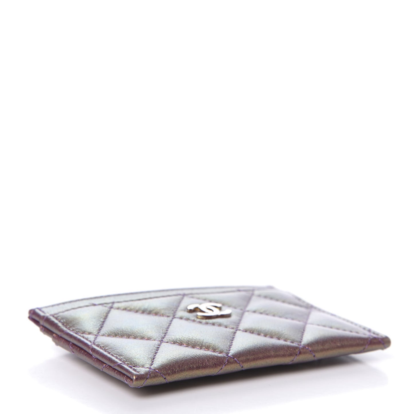 Iridescent Lambskin Quilted Card Holder Purple