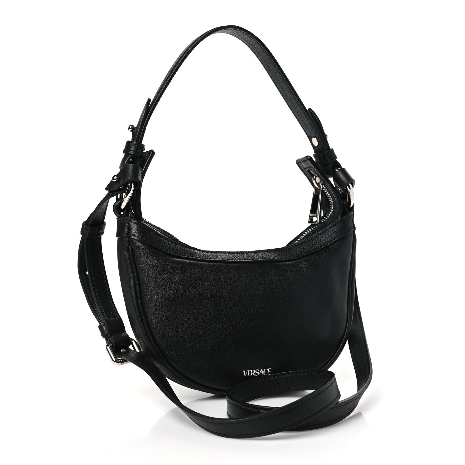 Versace Calfskin Mini Repeat Zip Hobo Black 3 of 9