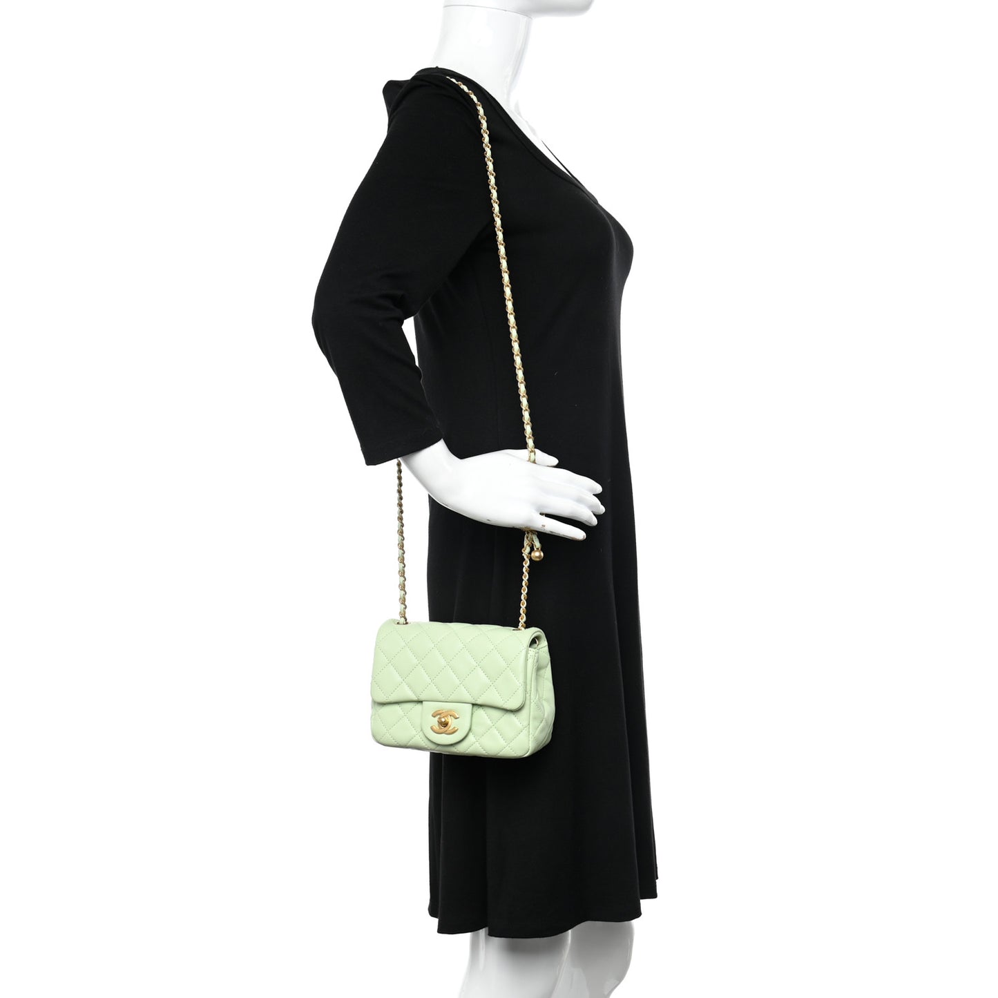 Lambskin Quilted Mini Pearl Crush Flap Light Green