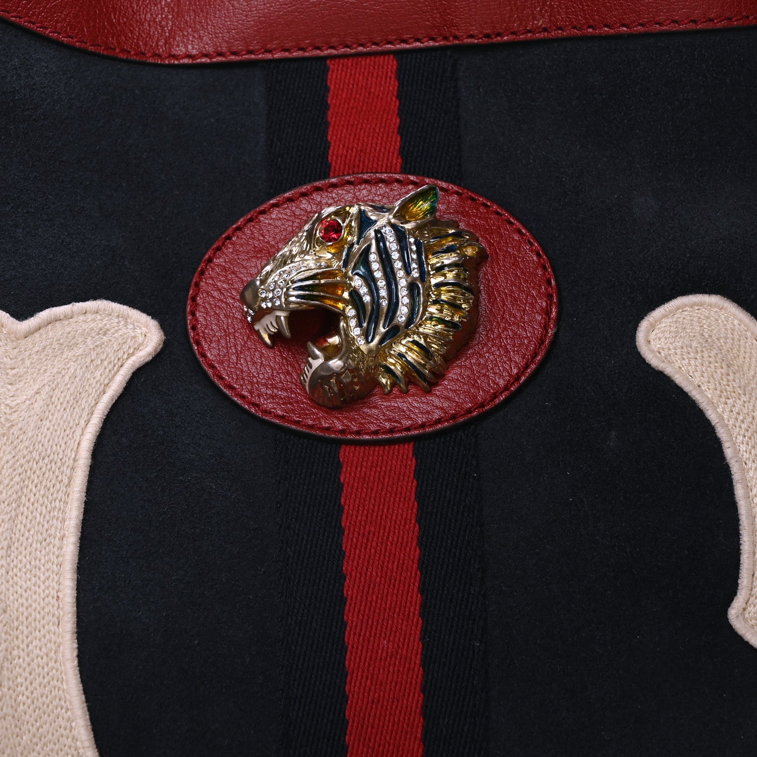 Gucci X MLB Suede Calfskin NY Yankees Large Rajah Chain Tote New Blue Romantic Cherry 9 of 11