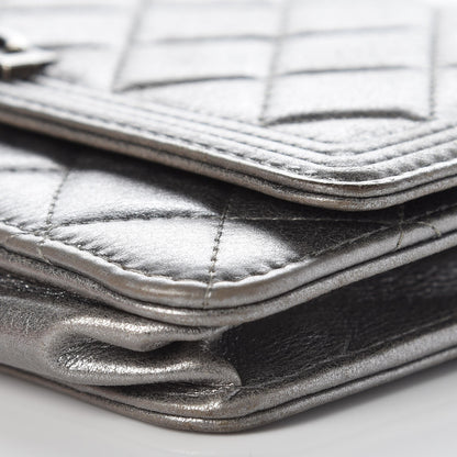 Chanel Metallic Calfskin Quilted Boy Wallet On Chain WOC Silver 10 of 10