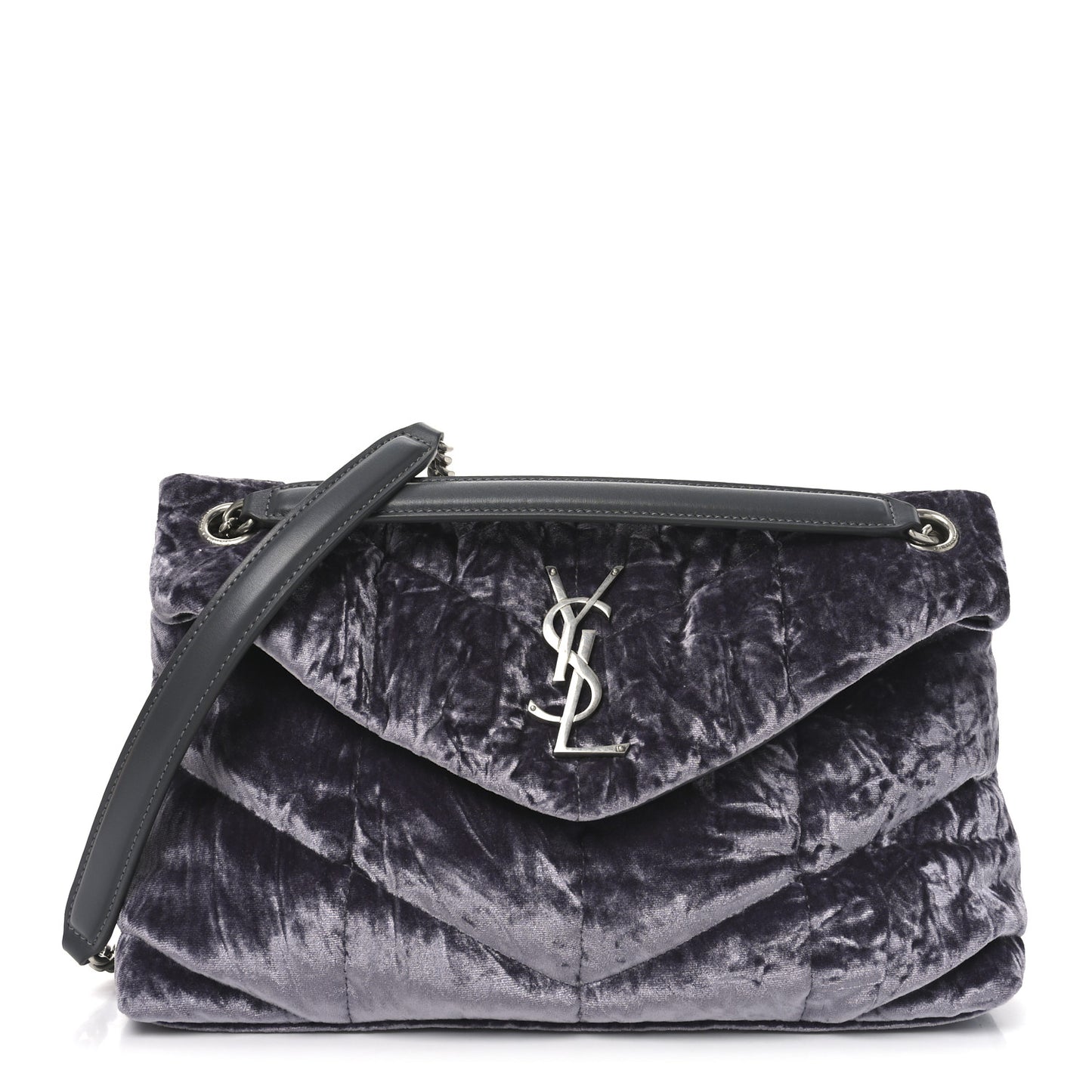 Crushed Velvet Quilted Small Loulou Puffer Monogram Chain Satchel Iron Grey