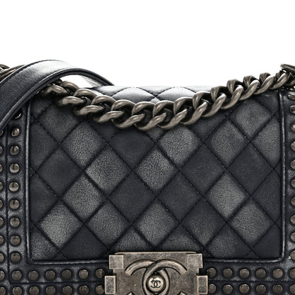 Chanel Faded Calfskin Quilted Small Studded Boy Flap Navy 8 of 13