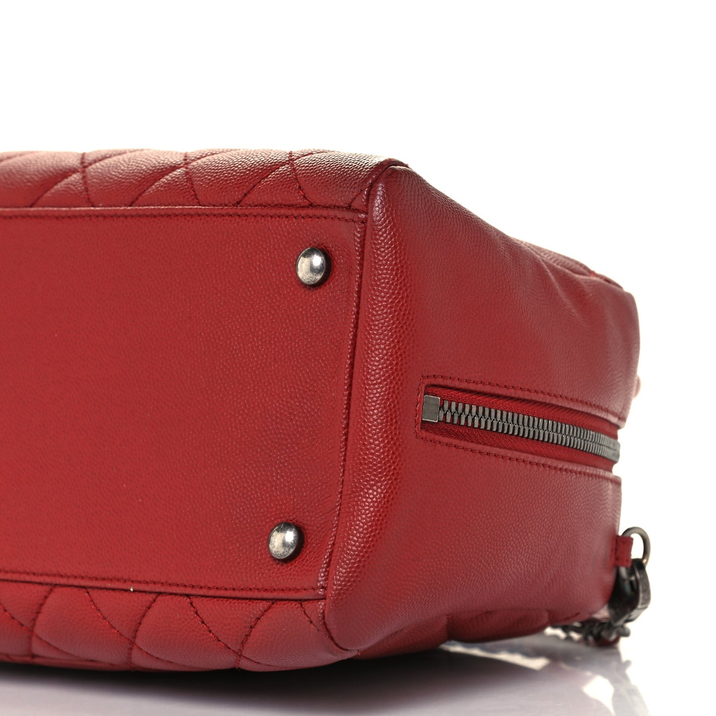 Caviar Quilted Small Coco Handle Bowling Bag Red