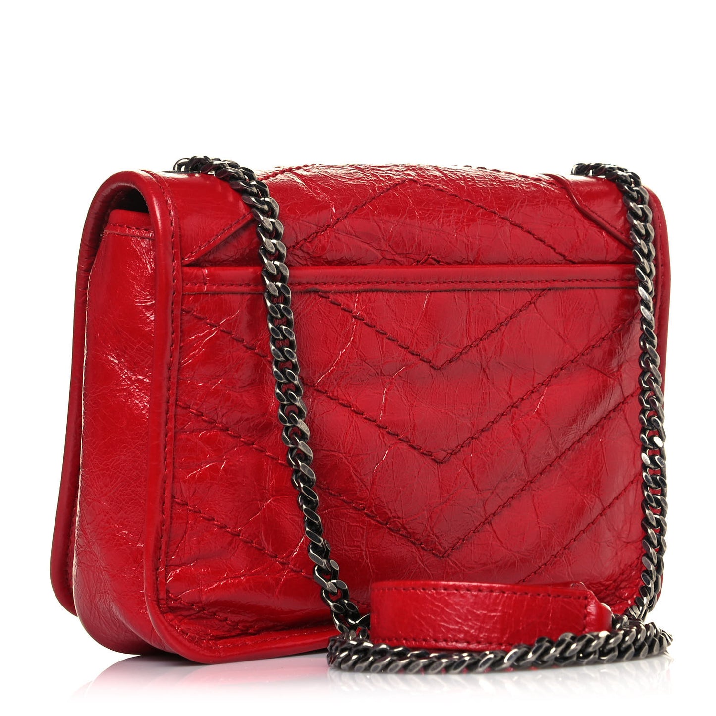 Crinkled Calfskin Matelasse Monogram Niki Chain Wallet Red