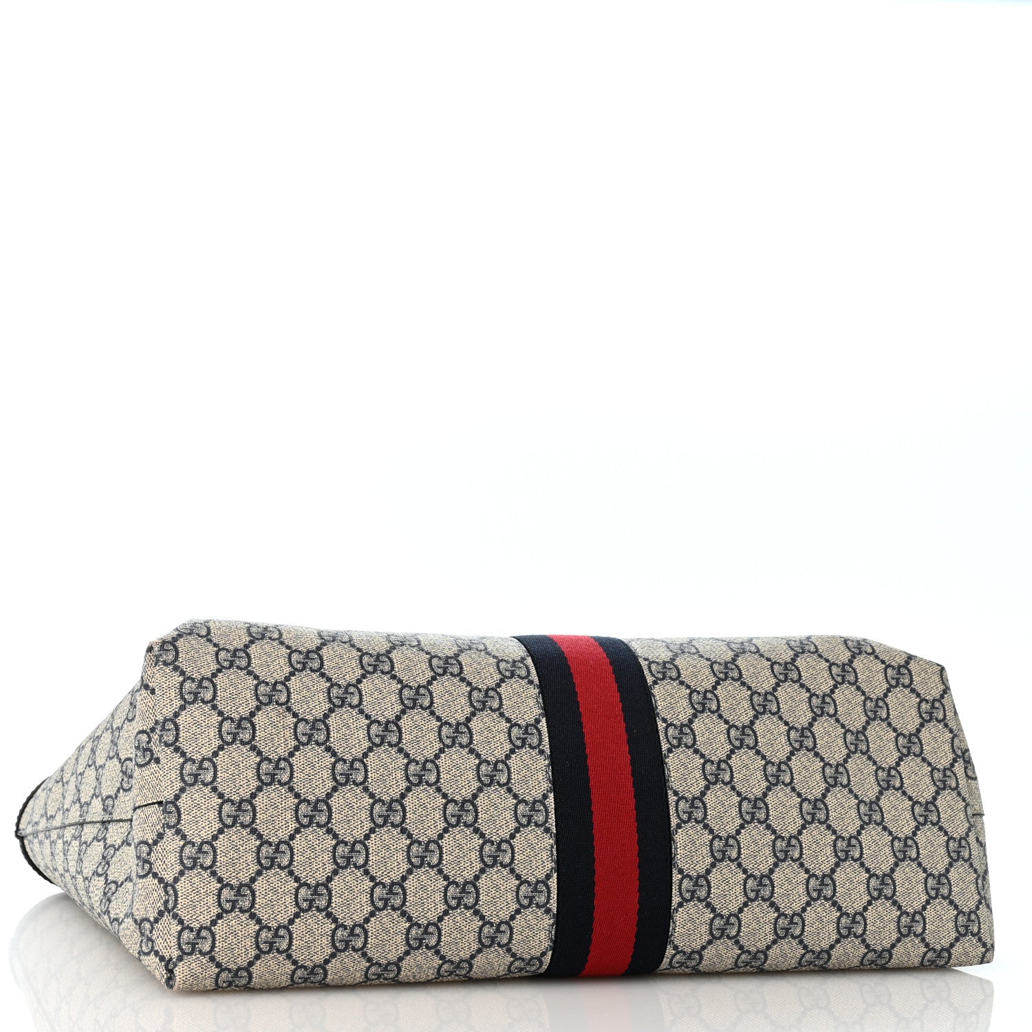 Gucci GG Supreme Monogram Textured Calfskin Web Medium Ophidia Shopping Tote Beige Blue 4 of 13