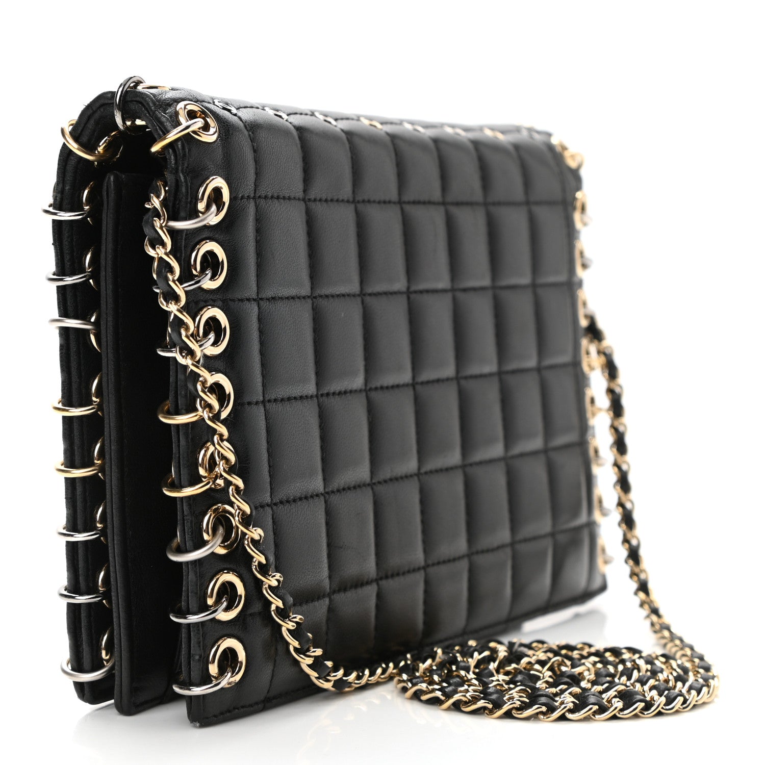 Chanel Lambskin Chocolate Bar Piercing CC Studded Small Chain Flap Bag Black 3 of 12