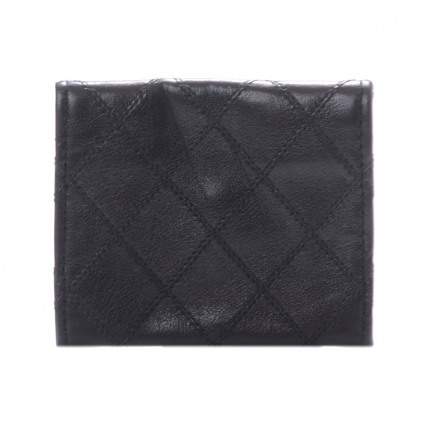 Calfskin Diamond Stitched CC Card Holder Black