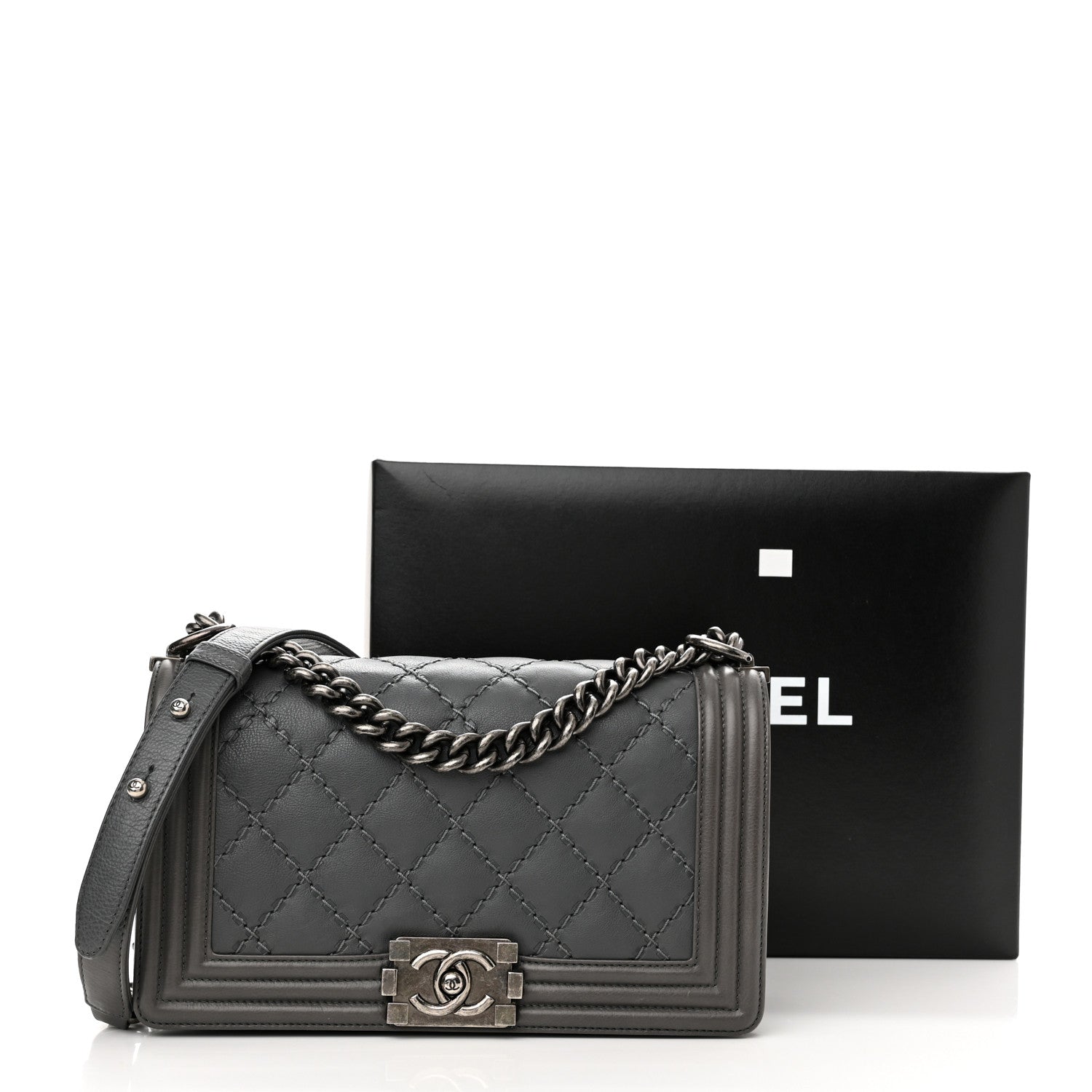 Chanel Calfskin Double Stitch Medium Boy Flap Grey 13 of 13