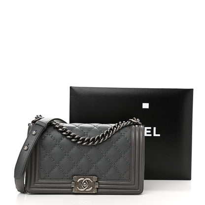 Chanel Calfskin Double Stitch Medium Boy Flap Grey 13 of 13