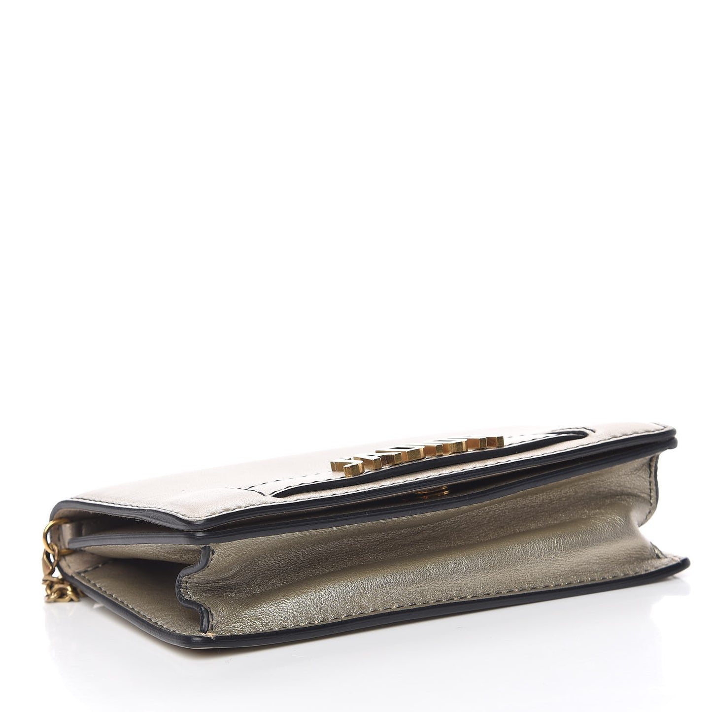 Metallic Calfskin Mini J'Adior Wallet On Chain Pouch Gold