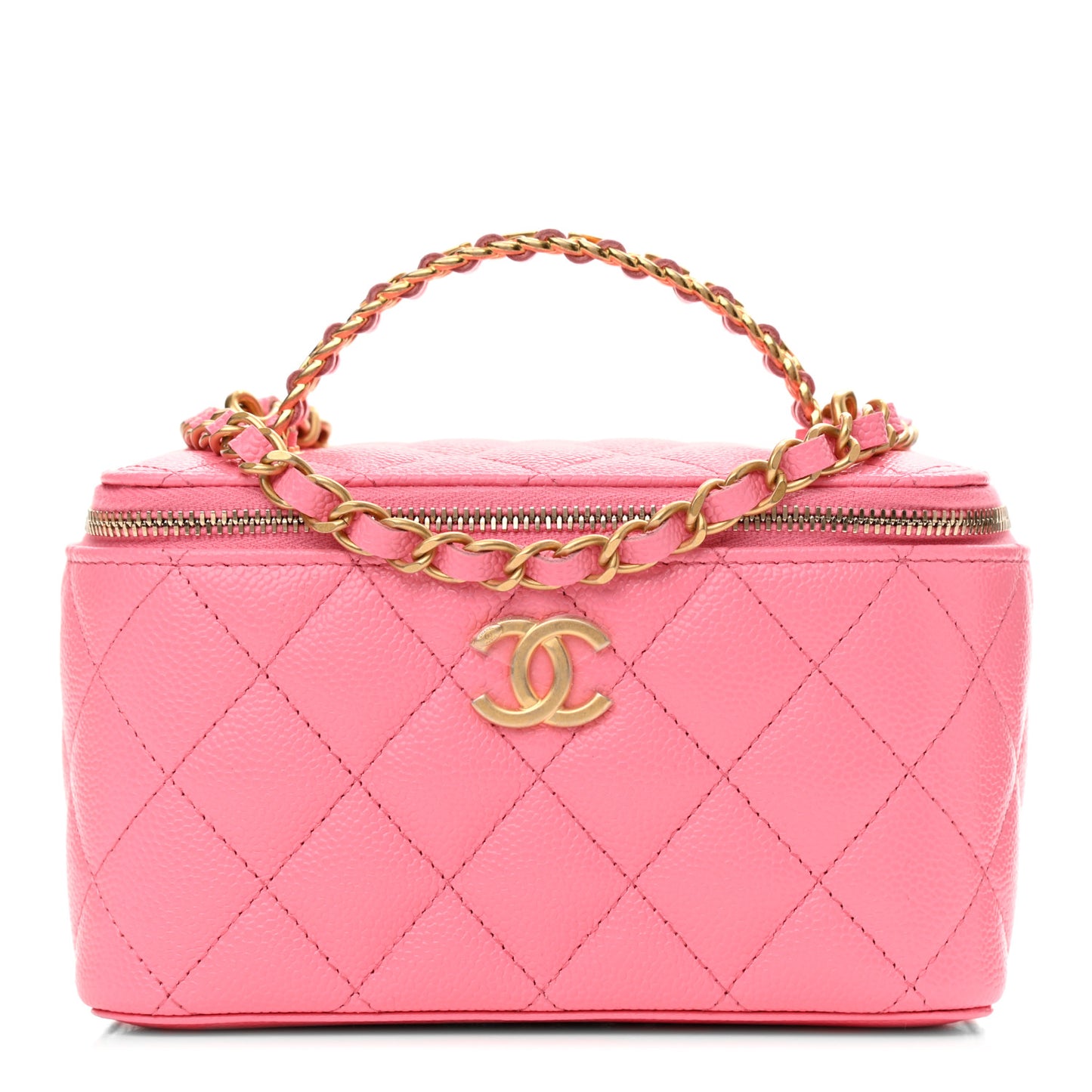 Shiny Caviar Quilted Pick Me Up Vanity Case Pink