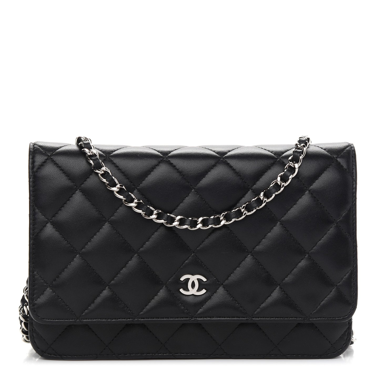 Lambskin Quilted Wallet On Chain WOC Black