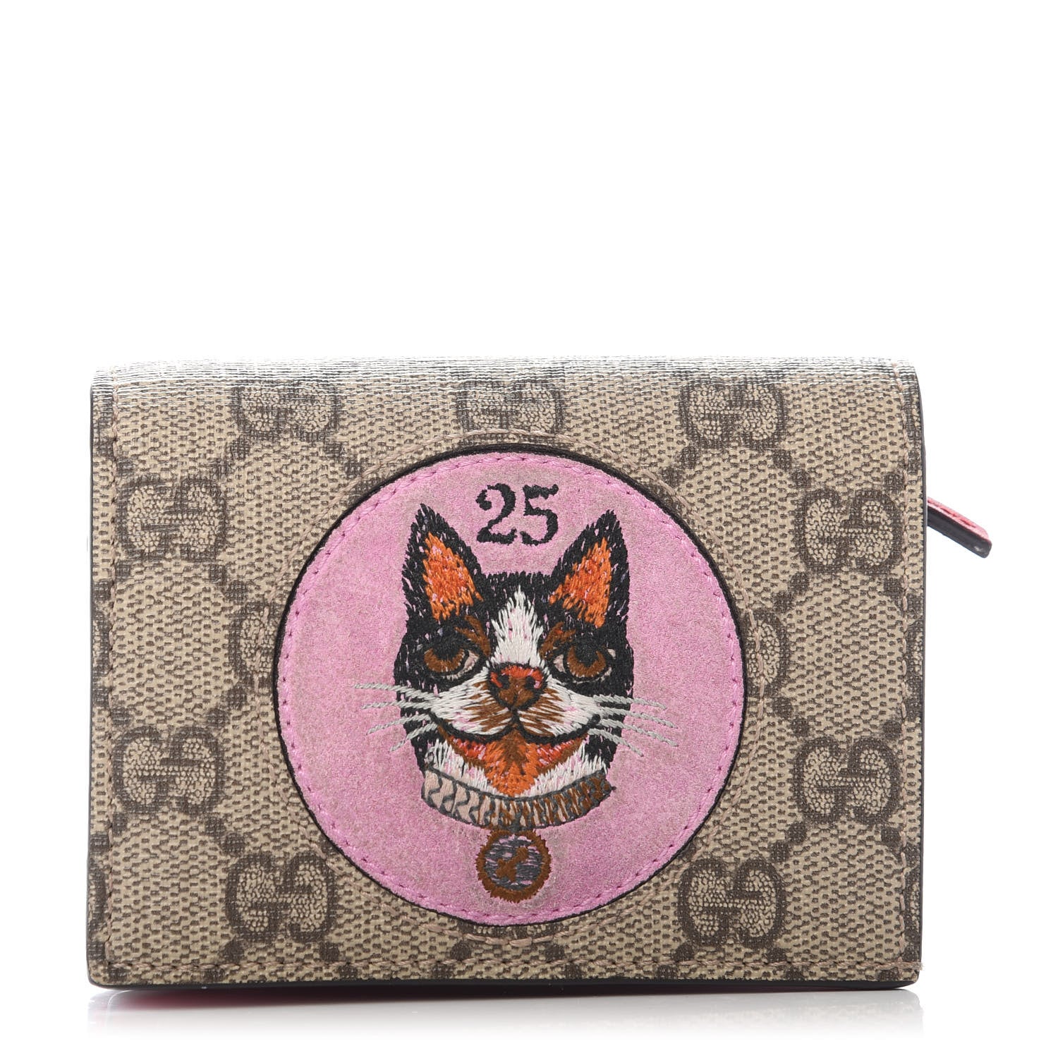 Gucci GG Supreme Monogram Bosco Patch Card Case Wallet Beige Malva Hibiscus Red 1 of 9