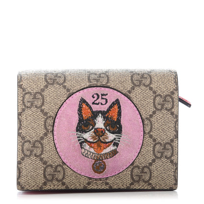 Gucci GG Supreme Monogram Bosco Patch Card Case Wallet Beige Malva Hibiscus Red 1 of 9
