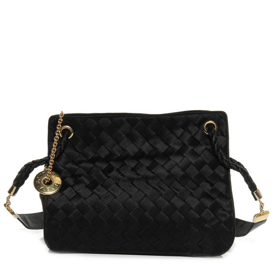 Vintage Woven Satin Shoulder Bag Black