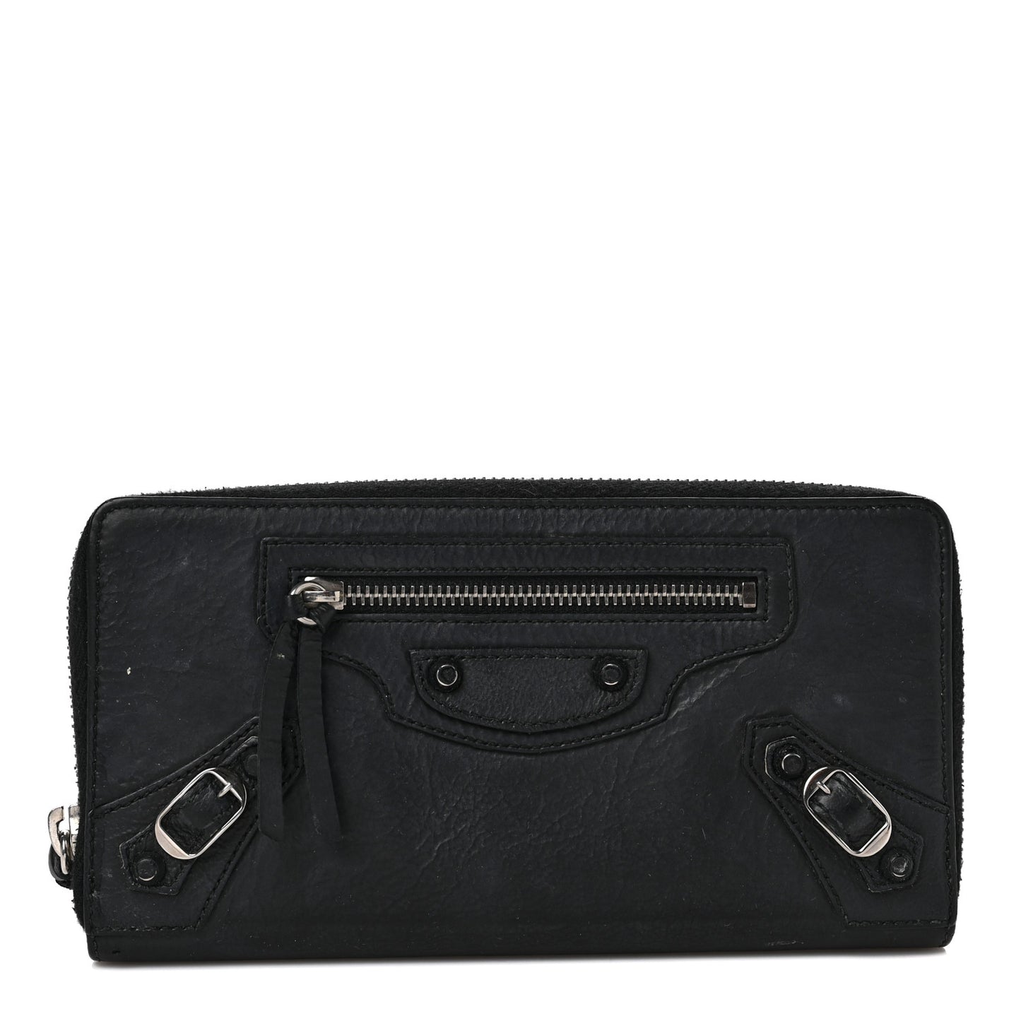 Matte Goatskin Rubber Covered Classic Hardware Continental Zip Around Wallet Black