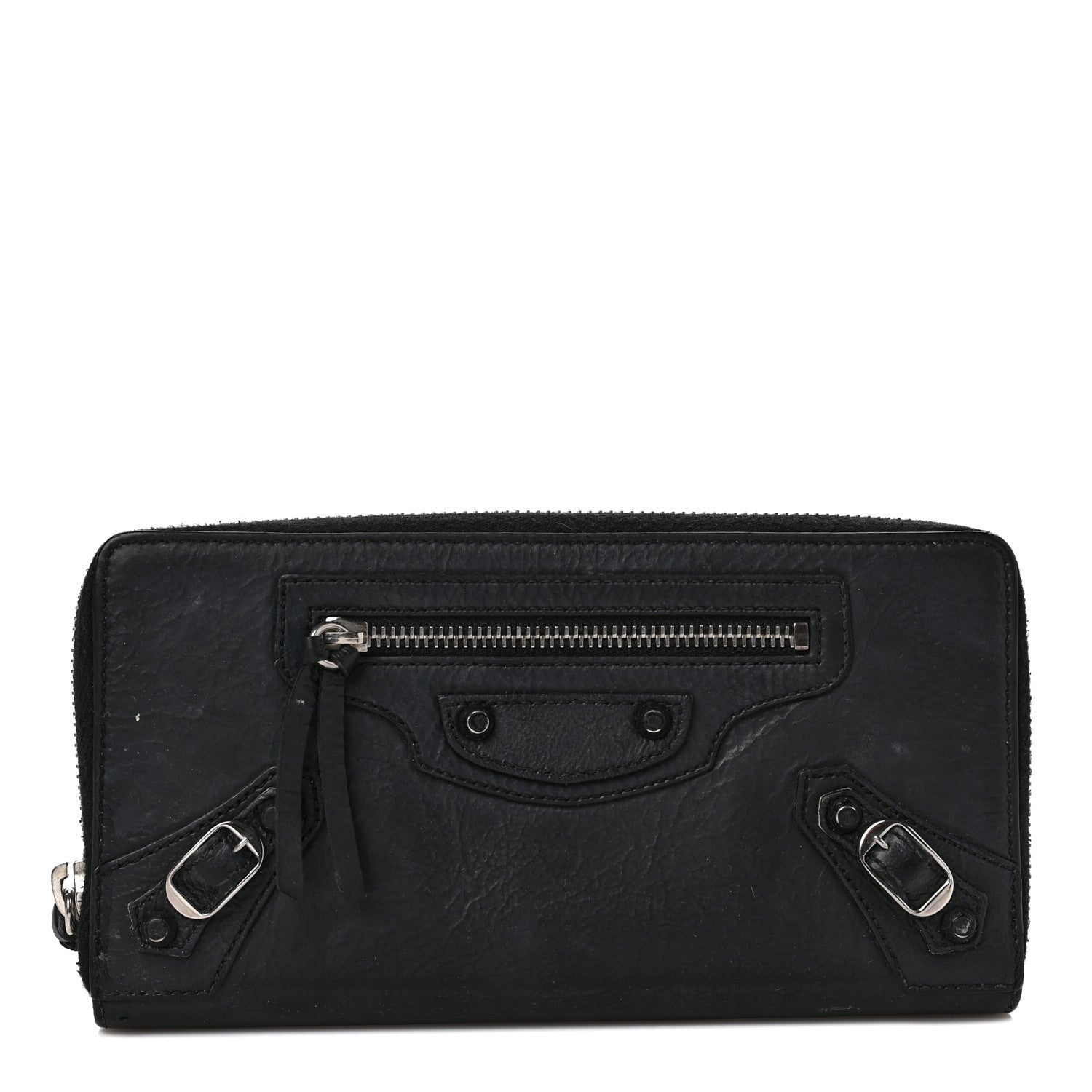 Balenciaga Matte Goatskin Rubber Covered Classic Hardware Continental Zip Around Wallet Black 1 of 10