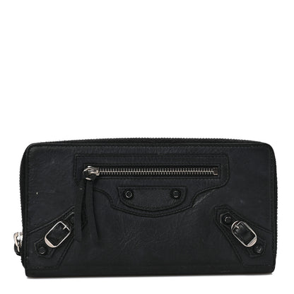 Balenciaga Matte Goatskin Rubber Covered Classic Hardware Continental Zip Around Wallet Black 1 of 10
