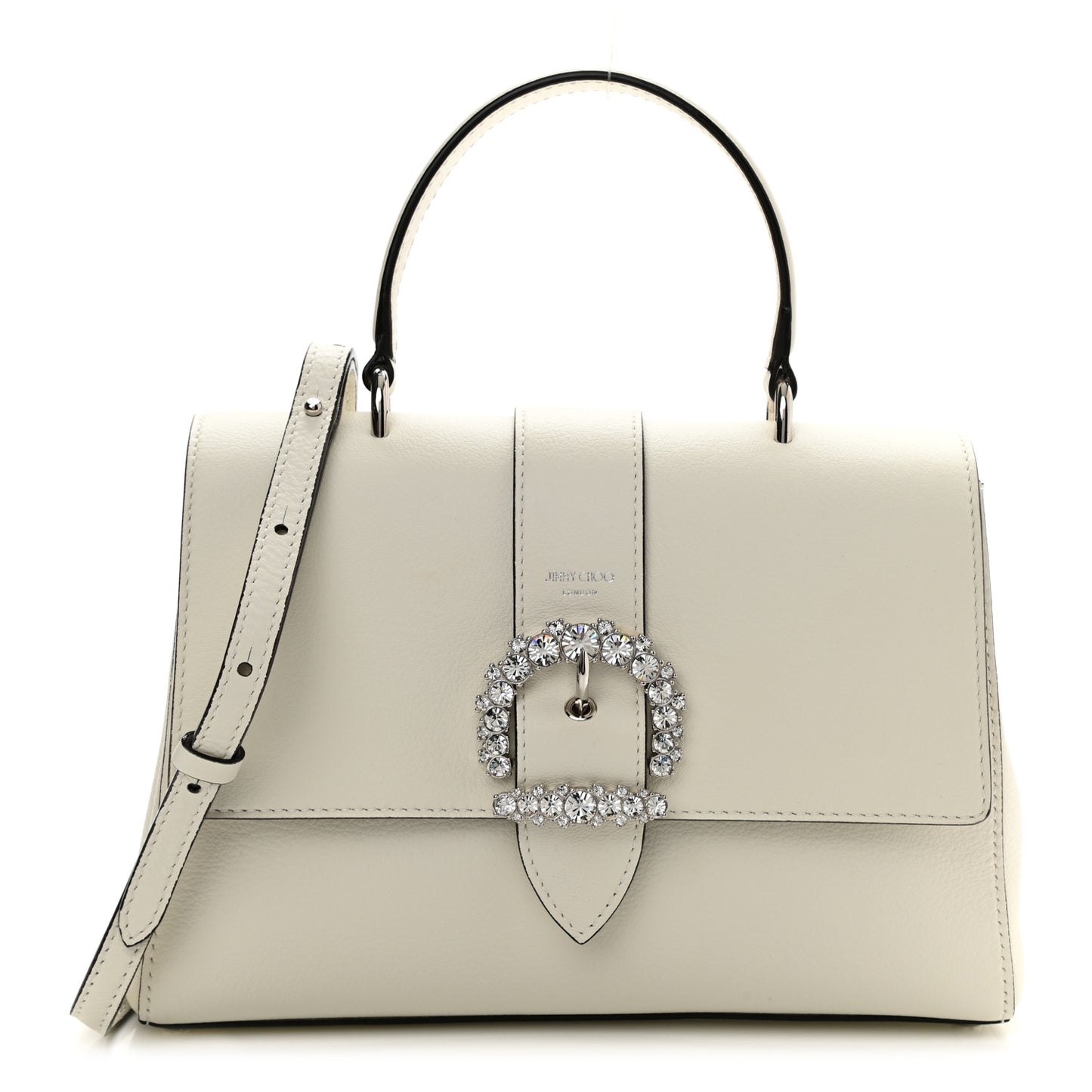 Calfskin Crystal Medium Cheri Top Handle Bag Milk