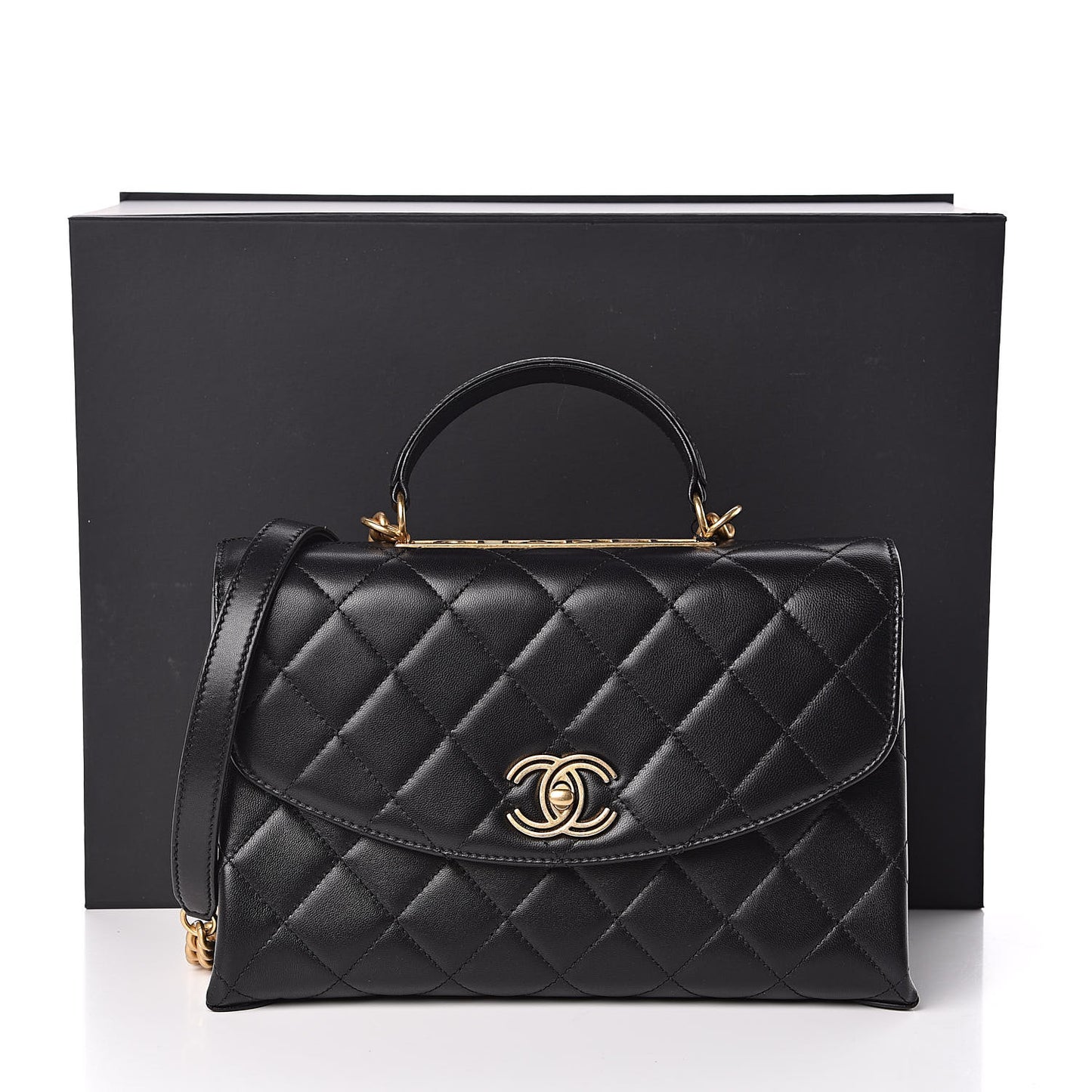 Lambskin Quilted Large Trendy Spirit Top Handle Bag Black