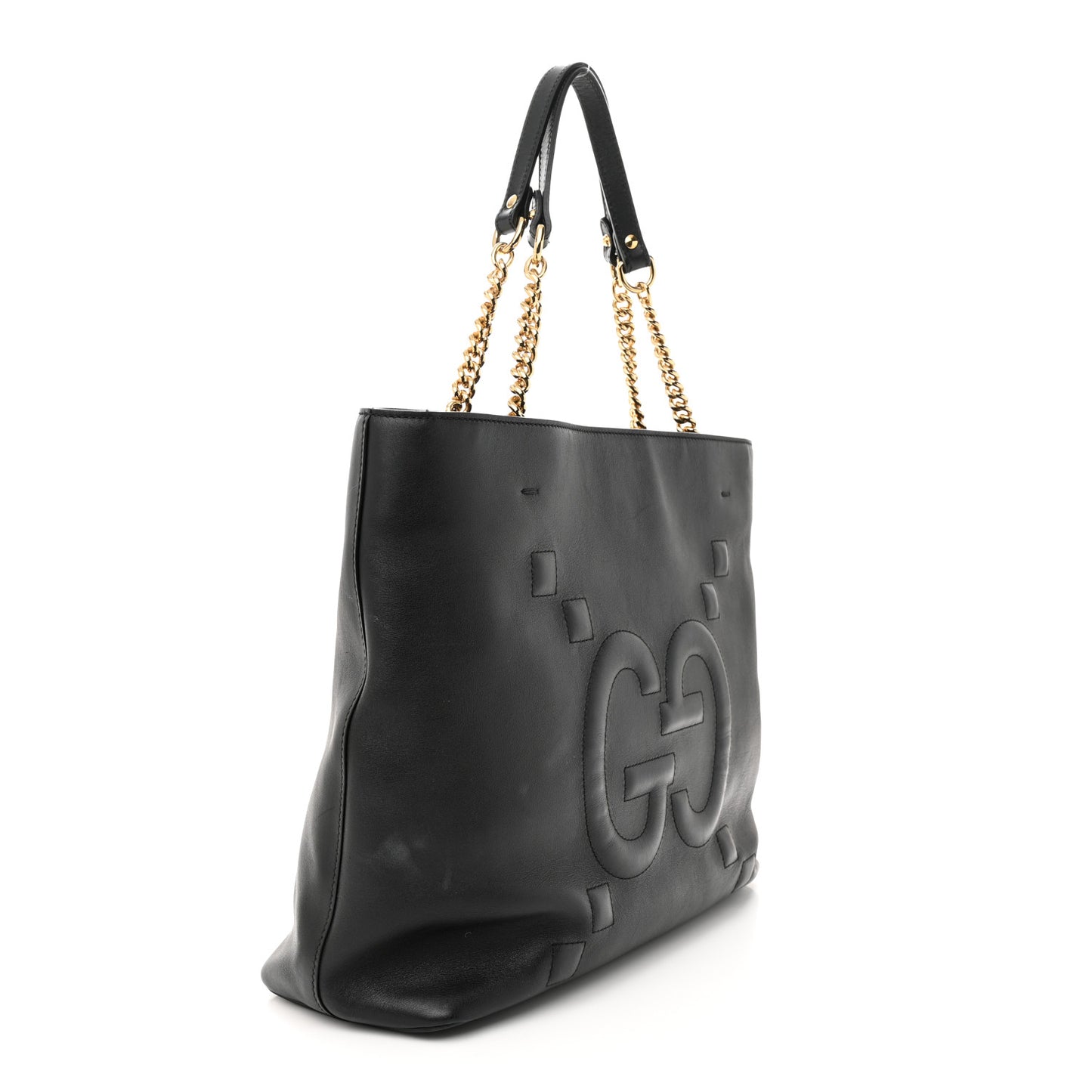 Apollo Calfskin GG Dadini Embroidered Chain Shoulder Tote Black