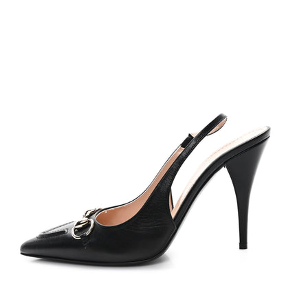 Gucci Malaga Kid Horsebit Erin 105mm Slingback Pumps 39 Black 1 of 9
