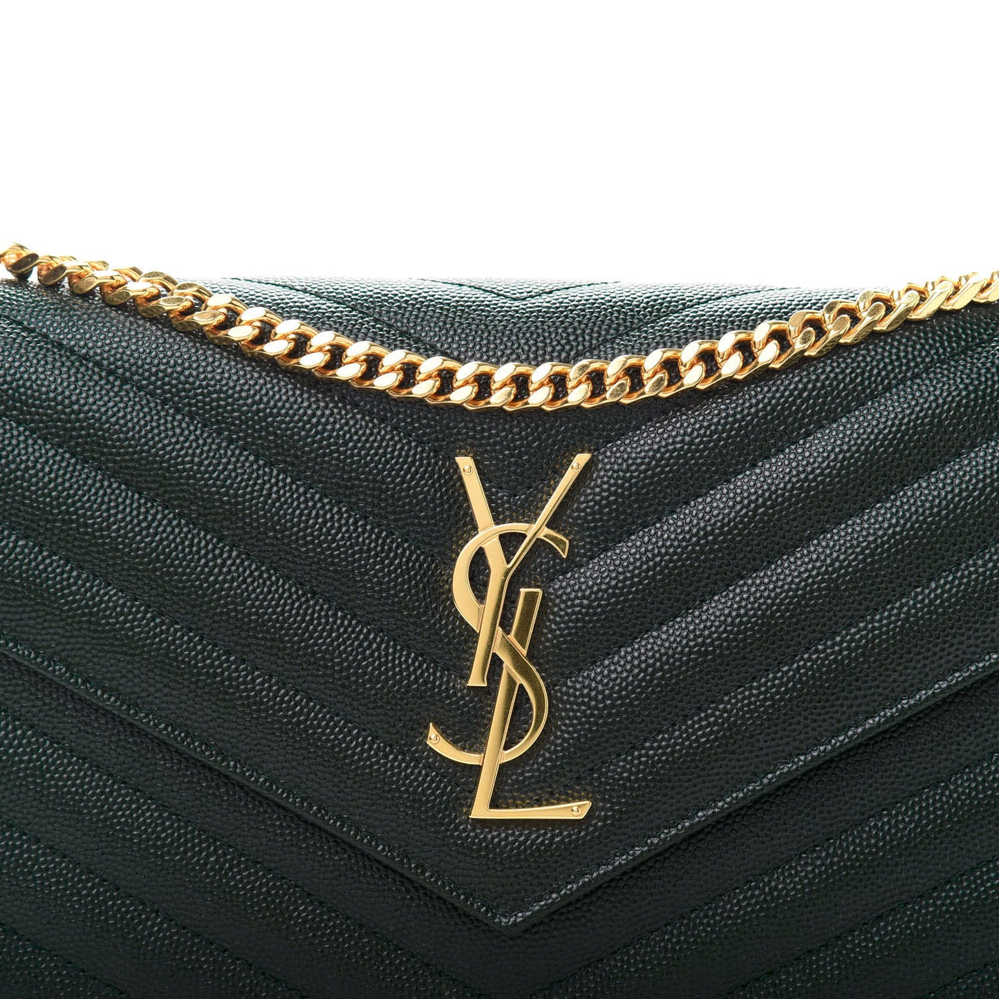 Grain De Poudre Matelasse Chevron Monogram Chain Wallet Dark Green